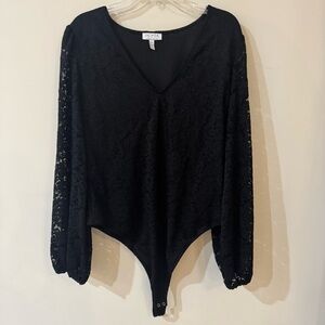 Sofia Jeans by Sofia Vergara Black Lace Bodysuit Long Sleeve V-Neck XXL